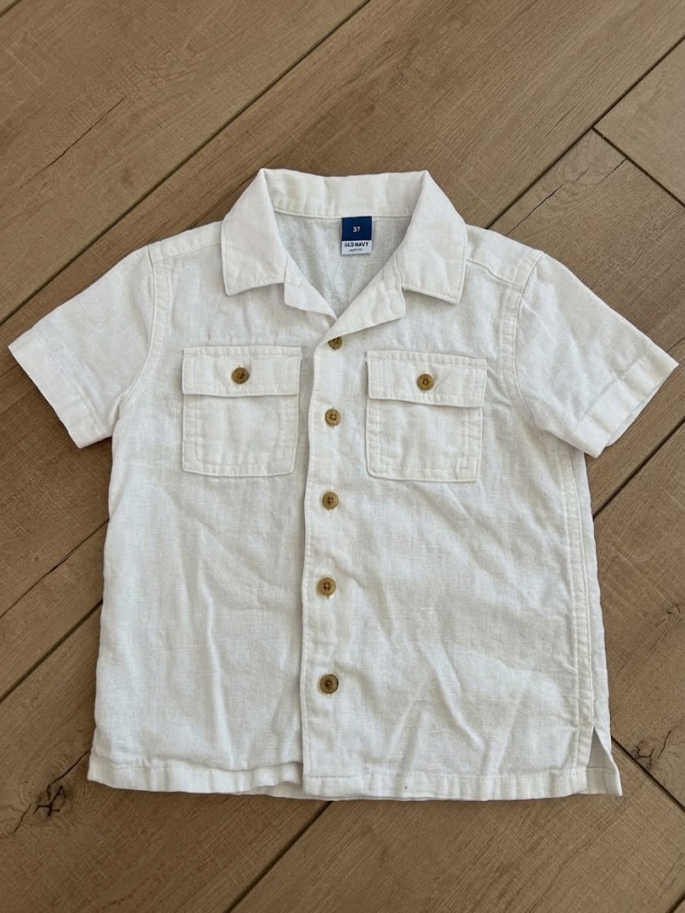 White Linen Short Sleeve Button-Up Shirt